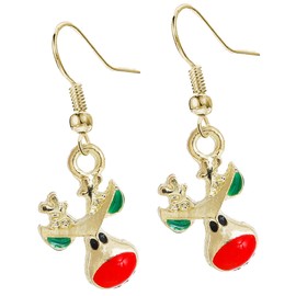 Rudolph the Red Nose Reindeer Gold Plated Christmas Drop Dangly Earrings with Gift Bag Womens Girls Christmas Jewellery Christmas Party Secret Santa Gifts for Women