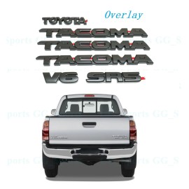 Tacoma 6PCS Kit Overlay Emblem Matte Black Side Door Rear Tailgate Tacoma V6 Toyota SR5