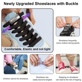 Ruayia Shoelaces without tying, universal shoe laces with metal lock, flat shoelaces without tying, shoelaces, quick release, no tie shoelaces for shoes of different sizes, black