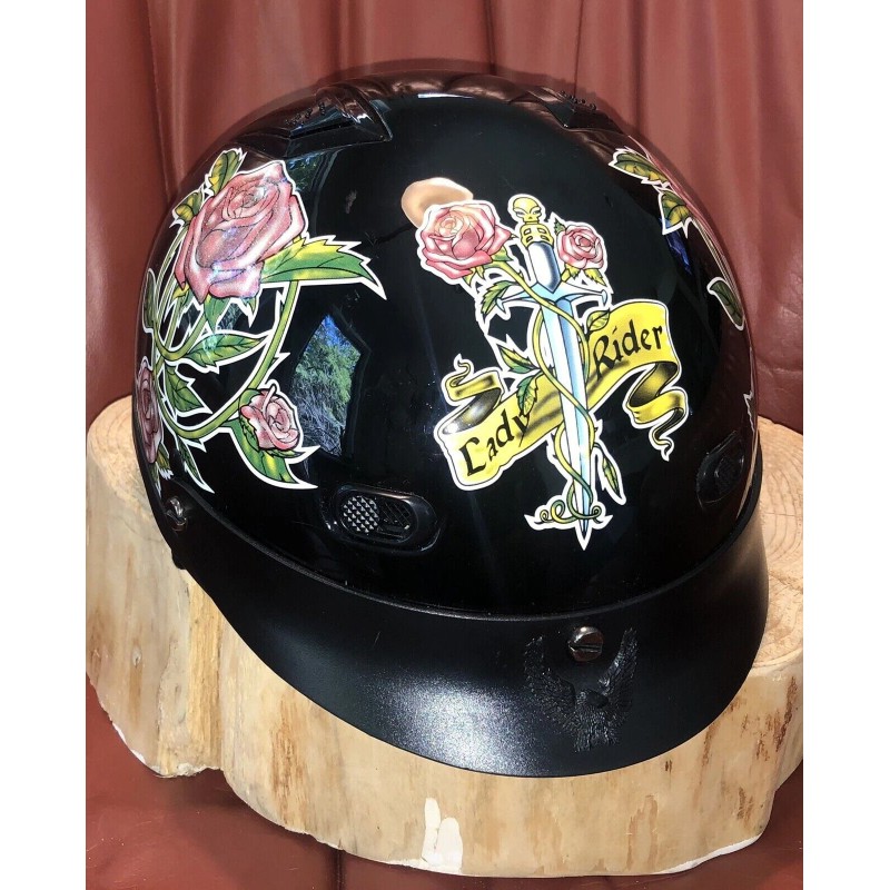 Tennessee Leather Lady Rider Black Dot Approved Motorcycle Helmet With