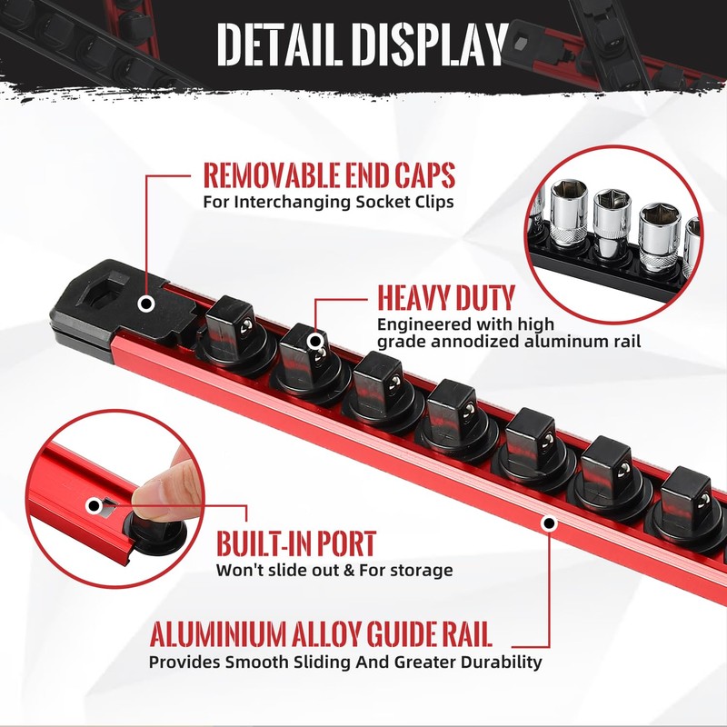 Reniteco Magnetic Socket Organizer, 6-Piece Heavty Duty Aluminum Socket Holder,