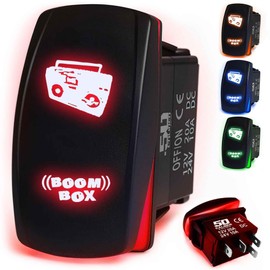 50 Caliber Racing Rocker Switch ON/Off Boom Box- LED Backlit - Stereo Switch UTV, Auto, Boat 20A 12V (5362A21 Red)