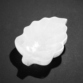 NKlaus Selenite Leaf Bowl Special 14 x 10 x 3.5 cm - Handmade Selenite Leaf Bowl for Gemstones, Jewellery and Energy Work, Ideal for Meditation and Spiritual Interior Design 16308