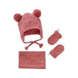Vertbaudet Girls Baby Hat Scarf & Mittens Set, rose