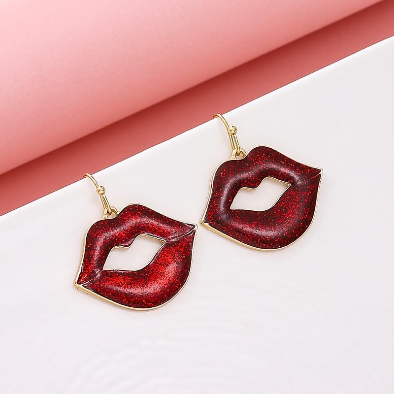 Sexy Red Lips Drop Earrings Spark Enamel Female Lips Dangle