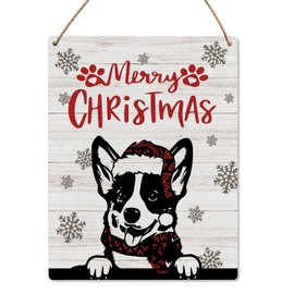 UYIKG Merry Christmas Wall Decor Dog Shiba Inu Christmas Decorations Wooden Signs for Home Porch Door Bedroom 8x10 Inch