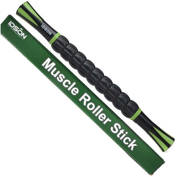 Idson Muscle Roller Stick for Athletes- Body Massage Sticks Tools-Muscle Roller Massager for Relief Muscle Soreness,Cramping and Tightness,Help Legs and Back Recovery,Black Green