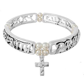 Emulily Serenity Prayer Inspirational Cut out Stretch Bracelet Cross Charm