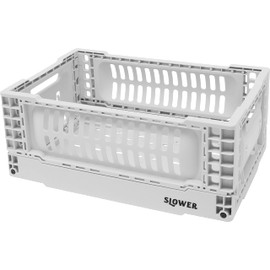SLOWER SLW354 FOLDING CONTAINER Bask Storage Case, Folding Container Box, Stacking, Storage Box, Haze, White, S Size