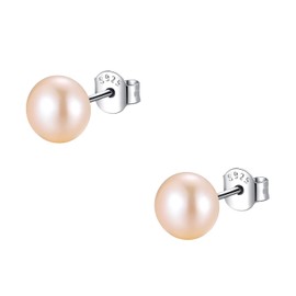 Freshwater Cultured Freshwater Pearls Earrings Pearl Stud Earrings Purple Real 925 Silver Pearl Earrings Flattened Women Girls, Sterling Silver, Pearl