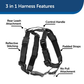 PetSafe 3 in 1 Dog Harness - No Pull Solution for Dogs - Reflective Dog Harness - Front D-Ring Clip Helps Stop Pulling - Comfortable Padded Straps - Top Handle Enhances Control - Black - Small
