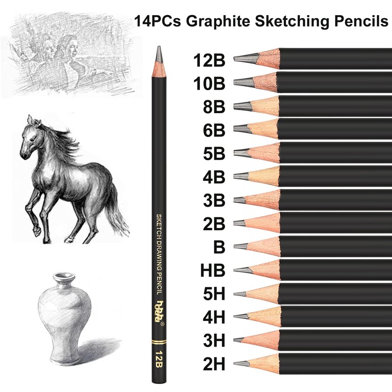 hhhouu Coloured Charcoal Pencil Set, Professional Sketch Pen Tools with