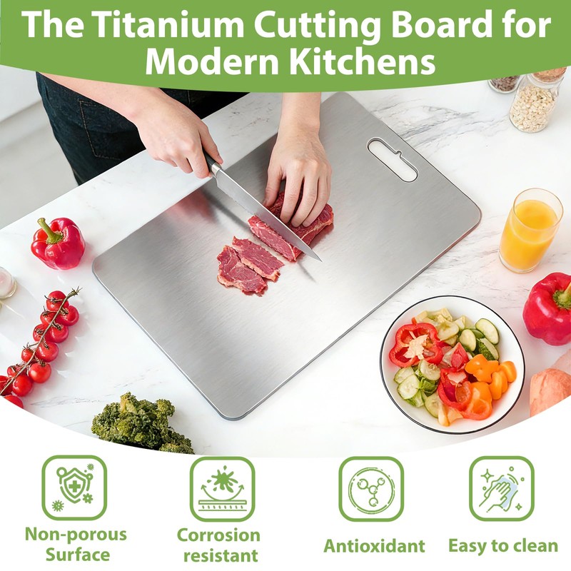 Titanium Cutting Boards for Kitchen - 100% Pure Double-Sided Food