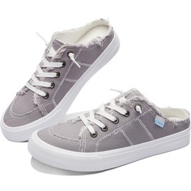 Obtaom Women Canvas Mules Memory Foam Clipper Fashion Sneakers Comfortable Slip-On Mule Backless Shoe(Grey US5)