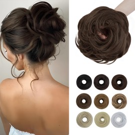 Elailite Hairpiece Bun Hair Scrunchie with Hair Pieces with Elastic Band 55 g for Women Doughnut Hair Bun Hair Chignons Synthetic Ponytail Braid Extensions #8 Medium Brown