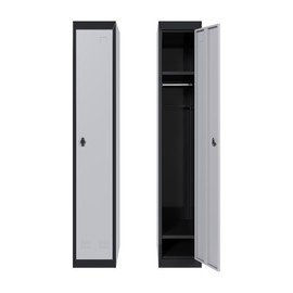 Metal Storage Locker with Doors, Lockers Featuring Shelves, Ideal for Employees and Students, Suitable for Schools, Garages, Offices, Gyms, Homes, and Warehouses, Requires Assembly, Grey and Black