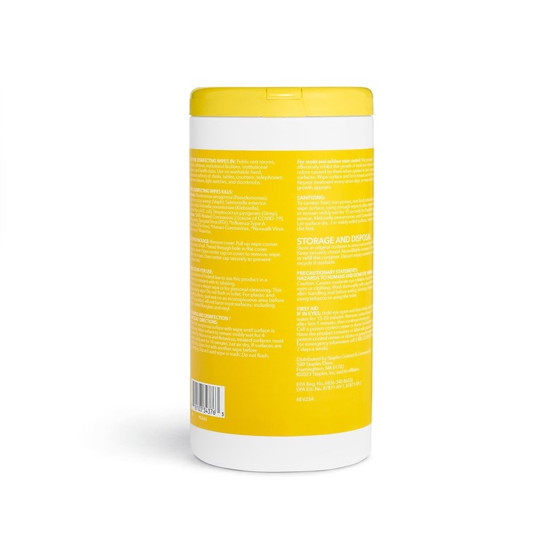 Perk Disinfecting Wipes, Lemon, 75 Wipes/Canister, 6/Pack