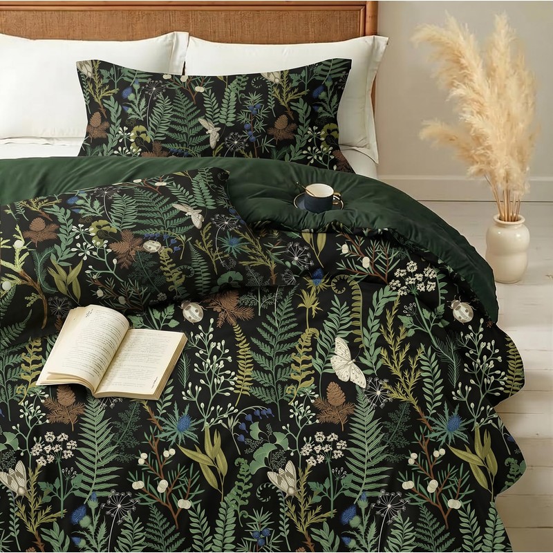 keensoft Queen Comforter Set - 3 Pieces Botanical Bedding Comforter