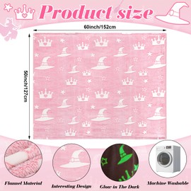 50 x 60 Inch Witch Hat and Pink Crown Blanket for Girls Glow in The Dark Evil Gift Queen Throw All Seasons Warm Cozy Soft Blanket for Sofa Chair Bed Halloween Thanksgiving Gift