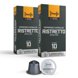 Dimello Ristretto Coffee Capsules Compatible with Nespresso (20 Capsules) - Arabica and Robusta - 2 Packs of 10 Ground Coffee Capsules