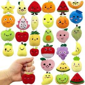 XIPEGPA - Juego de 30 juguetes de peluche de frutas coloridas de peluche, suave, naranja y melocotón, para regalos de fiesta, llavero, adorno para bolsas de regalos, huevos de Pascua, carnaval, fiesta