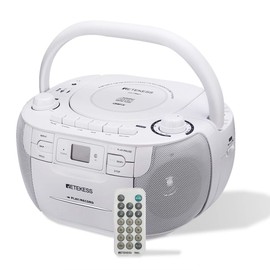 Retekess TR621 CD and Cassette Player Combo, Boombox CD Player for Home, AM/FM, Tape Recording, TF/USB Drive, AC or D Battery Powered, Headphone Jack, Stereo Sound (White)