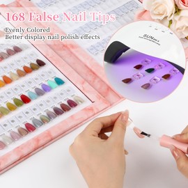 Magnetic Nail Color Book, 120 Colors Nail Display Chart, Leather Nail Sample Display Book Nail Swatch with 168 Magnetic Tips & 1-120 Number Labels, Nail Gel Color Card Book for Nail Polish Art (Pink)