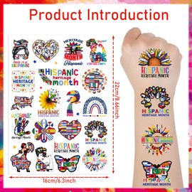 Hispanic Heritage Month Temporary Tattoos - 6 Sheets 100+ Hispanic Heritage Month Decorations Tattoo Stickers Spanish Culture Latin American Stickers for Kids Girls Boys Rewards Gifts Classroom