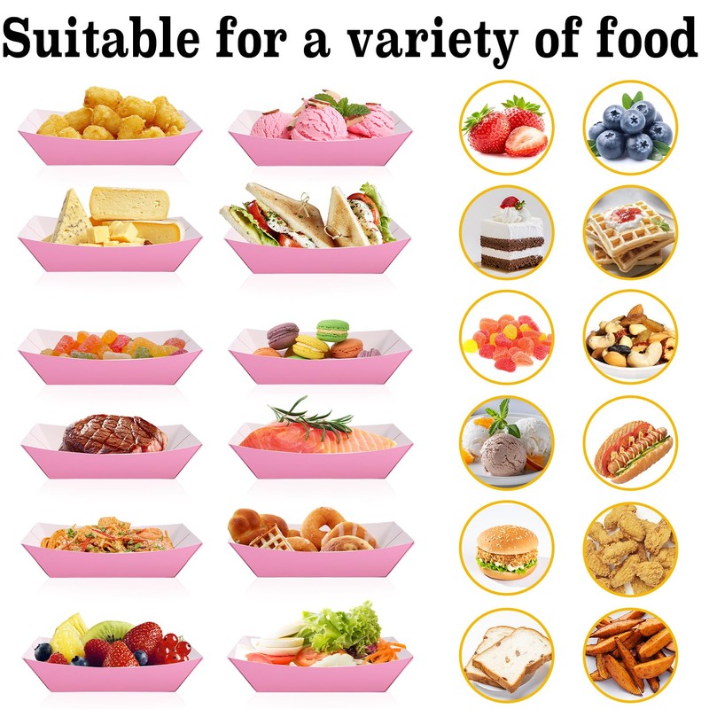 Incisite 200 Pcs Paper Food Trays, 2 Lb, Pink