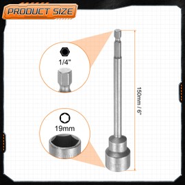 sourcing map 3pcs Nut Driver Drill Bit 19mm Metric Impact Socket 1/4" Hex Shank 6" (150mm) Extra Long Magnetic 6-Point Sockets Quick-Change CR-V Steel Bolt Setter for Power Drill Drivers
