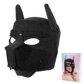 Womalen Adults Neoprene Puppy Hood Mask Pup Play Gear, Removable Cosplay Dog Full Face Pup Hood Pup Mask (Black)