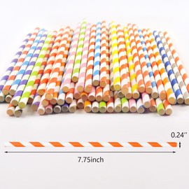 100PCS Biodegradable Paper Straws, Assorted Rainbow Colors Striped, 10 Colors for Drinks, Parties, Crafts