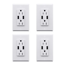 Dual USB Wall Outlet,Greencycle 15A Tamper Resistant Electrical Outlet,3.6A Dual USB Type-A Wall Receptacle with LED Indicator, UL Listed with Panel Plate, 4PK