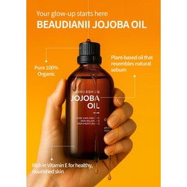 BEAUDIANI Aceite De Jojoba Orgánico 100 Ml(3,38 Fl Oz). Aceite Dorado Natural Orgánico 100% Puro, Virgen Extra Prensado En Frío. Contiene Vitamina E. Hidratante Para Piel, Rostro, Cuerpo, Cabello Y U