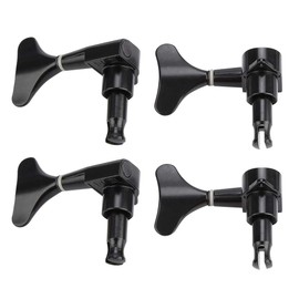 2L2R Fishtail Shaped Button Sealed Bass Guitar Tuning Pegs Machine Heads REPLACEMENT GEAR CLOSED DESIGN DIY MAINTENANCE Silver Black (Black)
