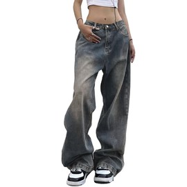 EMMIOL Women Wide Leg Jeans Trendy Mid-Low Waisted 2025 Denim Pants 90s Baggy Jeans Trouser Jeans with Pockets Dark Blue