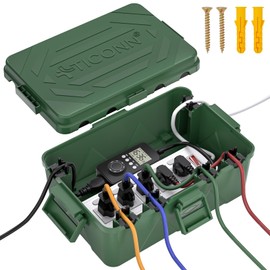 TICONN Outdoor Electrical Box, IP54 Splash-Proof Outdoor Extension Cord Cover, Protects Power Strip, Plug, Socket, Timer, Holiday Lights (Green, Large)