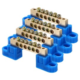 MECCANIXITY 4 Pcs Terminal Ground Bar, 6 Positions Screw Brass Terminal Bus Bar, 6x9mm Ground Terminal Block for Electrical Equipment, Distribution Box, Blue