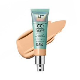 IT Cosmetics CC+ Cream Natural Matte (Light Medium Warm) - Poreless Full Coverage Foundation With SPF 40, 16HR Shine Control, Color-Corrector, Skin-Balancing Serum, Noncomedogenic - 1.08 fl oz