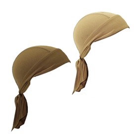 aoozleny 2Pcs Head Wraps Cycling Beanie Caps Dew Rag Skull Caps Pirate Hats Helmet Bandana Head Wrap Doo Rags for Men Women (CA/US, Alpha, One Size, Standard, Brown+Khaki)