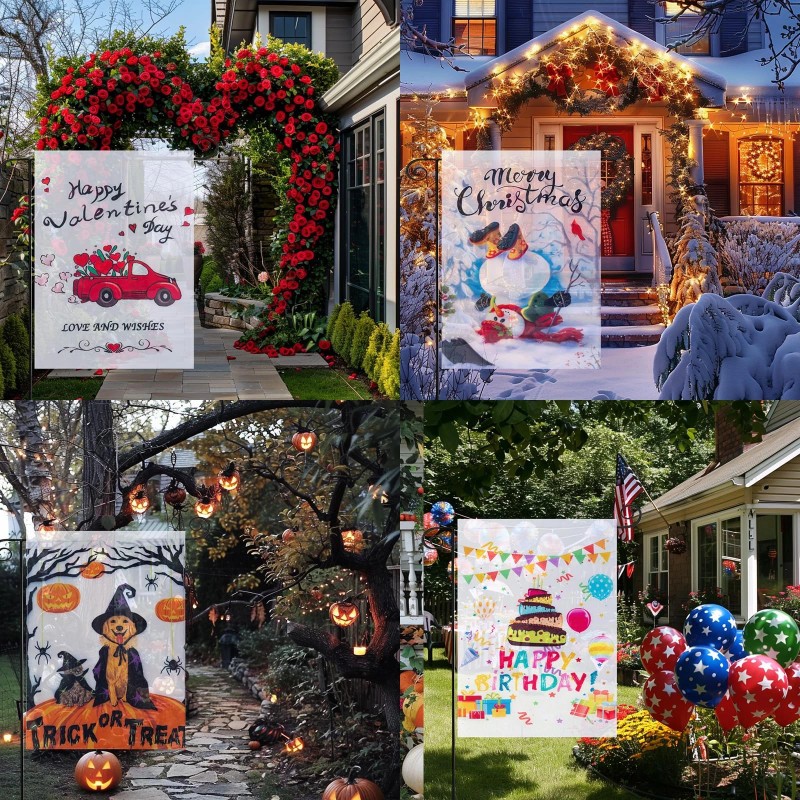 Foxany 12 Pack Seasonal Garden Flags One-Sided 12 x 18