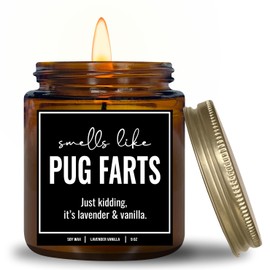 YouNique Designs Smells Like Pug Farts Soy Candle Pug Gifts for Pug Lovers - 9oz Pug Candle Gifts for Dog Lovers - Dog Farts Candle Funny Pug Gifts, Dog Mom Gifts, Dog Themed (Lavender & Vanilla A)