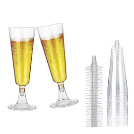 ACONDE Pack of 20 Plastic Champagne Flutes, 150 ml Plastic Champagne Flutes, Reusable for Parties, Weddings