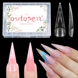 outopen 240pcs Long Straight Sharp Stiletto Nail Tips Clear Matte Full Cover Nail Extension Tips Stiletto Deep V Nail Art Tips for Polygel Acrylic Extension Beginners DIY Manicure, 12 Sizes