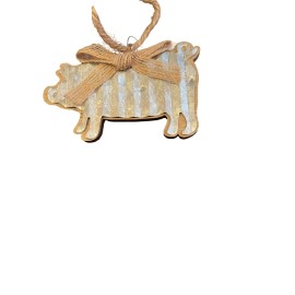 Christmas Shoppe Rustic Farm Animal Ornaments Set Of 3 Metal Wood Pig Cow Rooster Christmas NEW