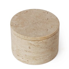 AME GEMELLA Travertine Stone Treat Jar with Lid - Premium Dog and Cat Treat Container - Elegant, Food-Safe Storage - Heavy, Non-Slip, Easy to Clean - Modern Pet Treat Canister (Tulum)