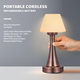 URLIGHTS Waterproof Rechargeable Table Lamp for Shower & Outdoor, Cordless Touch Dimmable Nightstand Lamp with 3 Light Colors, Portable LED Light for Bedroom, Patio, Camping & Bar (Red Bronze)