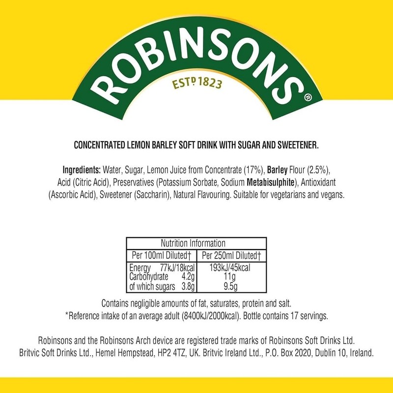 Robinsons Lemon Barley Water 850g (Pack of 2)