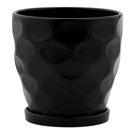 Napco Imports Matte Black Dimpled Ceramic Pot for Indoor Plants Planter with Saucer, 7.5-Inch, Large