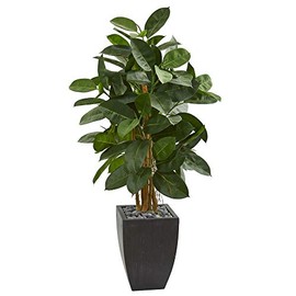 Nearly Natural 56in. Artificial Rubber Tree in Black Planter